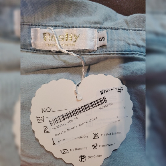 NWT Nasty Gal Chambray Ruffle Button Down - Picture 7 of 7